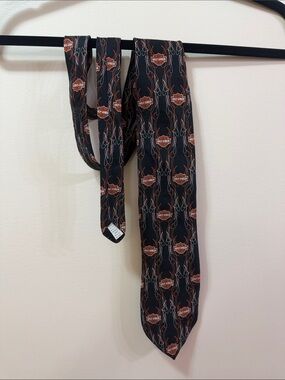 Ralph Marlin. Harley-Davidson Black Tie with Orange Flame Shield Pattern